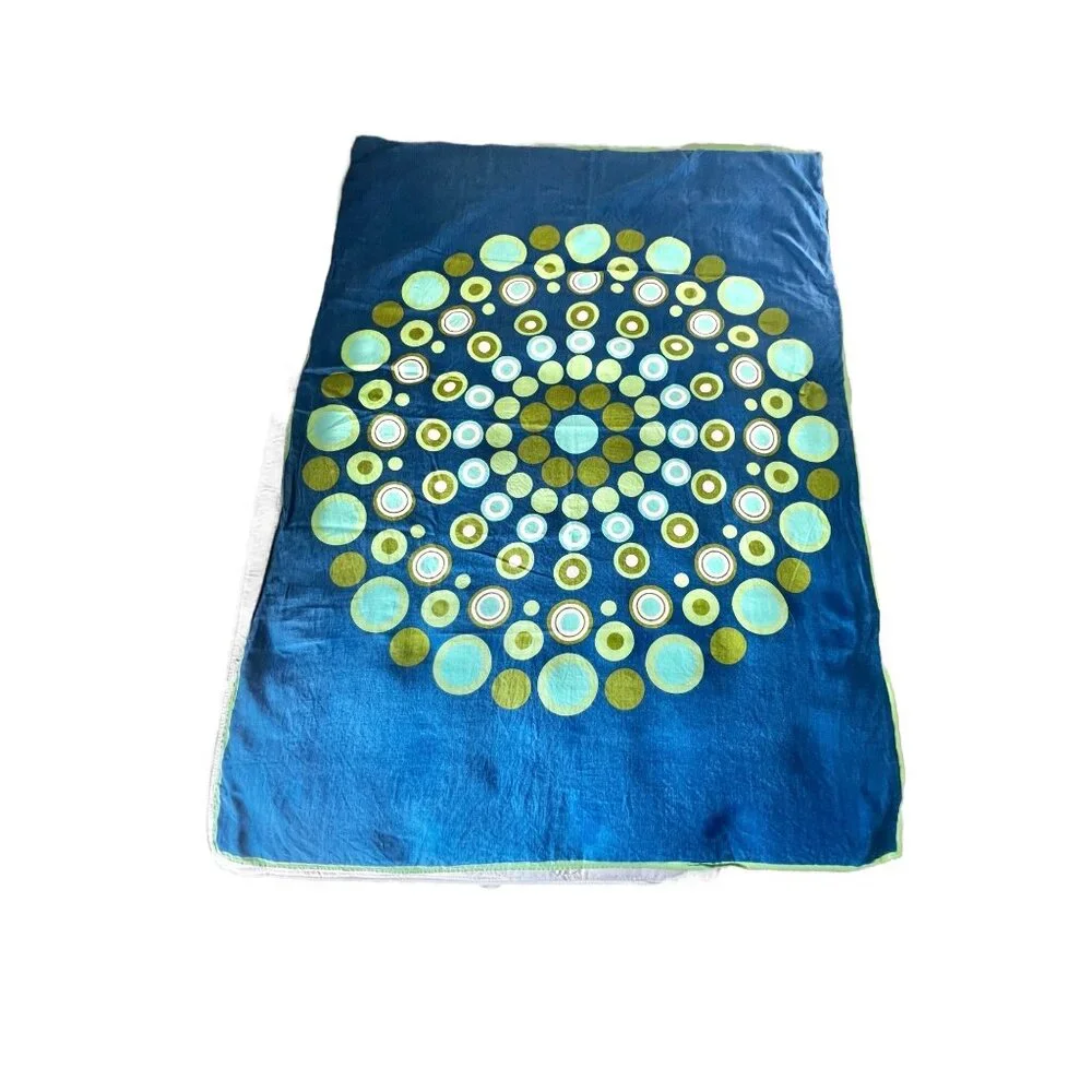 Blue & Green Circular Mandala Tablecloth 64.5x49.5 MCM Linen Event Dinner Party
